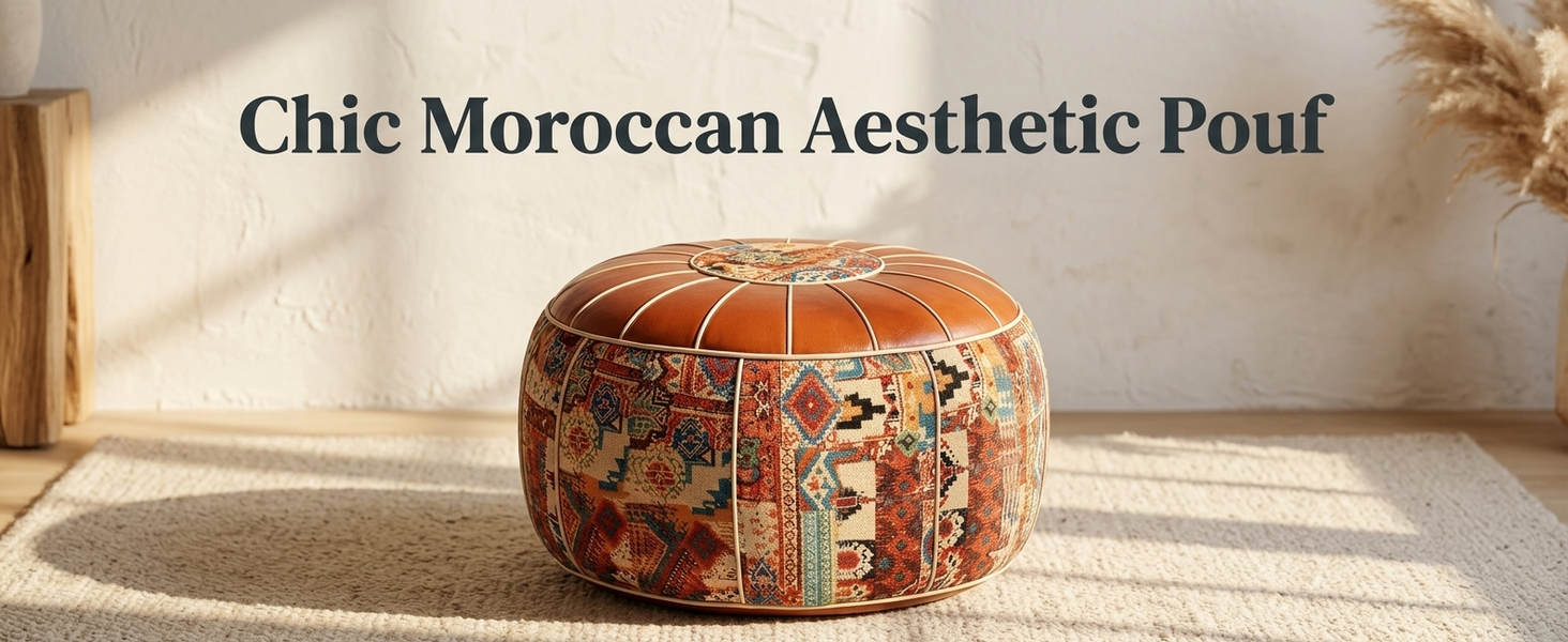 HASTHIP Round Synthetic Leather Pouf Cover, Unfilled Moroccan Boho Style in Coffee Brown