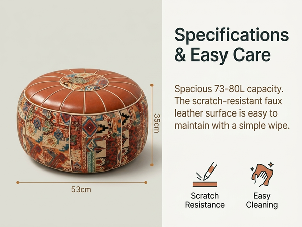HASTHIP Round Synthetic Leather Pouf Cover, Unfilled Moroccan Boho Style in Coffee Brown