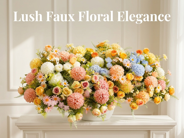 HASTHIP Faux Rose and Silk Hydrangea Bouquet with 7 Branches and 31CM Flexible UV-Resistant Stems
