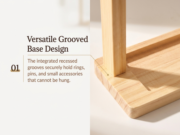 HASTHIP Wood Keychain Display Stand with 18 Hooks, 3-Tier Square Rack and Grooved Base