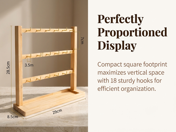 HASTHIP Wood Keychain Display Stand with 18 Hooks, 3-Tier Square Rack and Grooved Base
