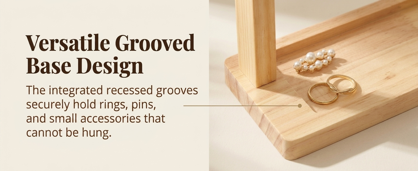 HASTHIP Wood Keychain Display Stand with 18 Hooks, 3-Tier Square Rack and Grooved Base