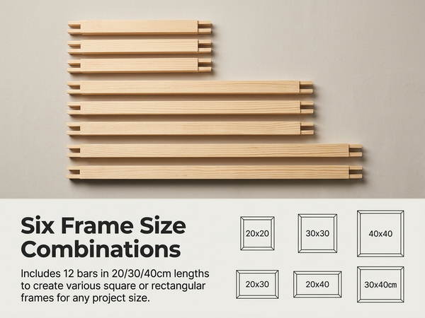 HASTHIP 12-Piece Pine Wood Needlepoint Stretcher Bars Set with Pins, Reusable and Adjustable