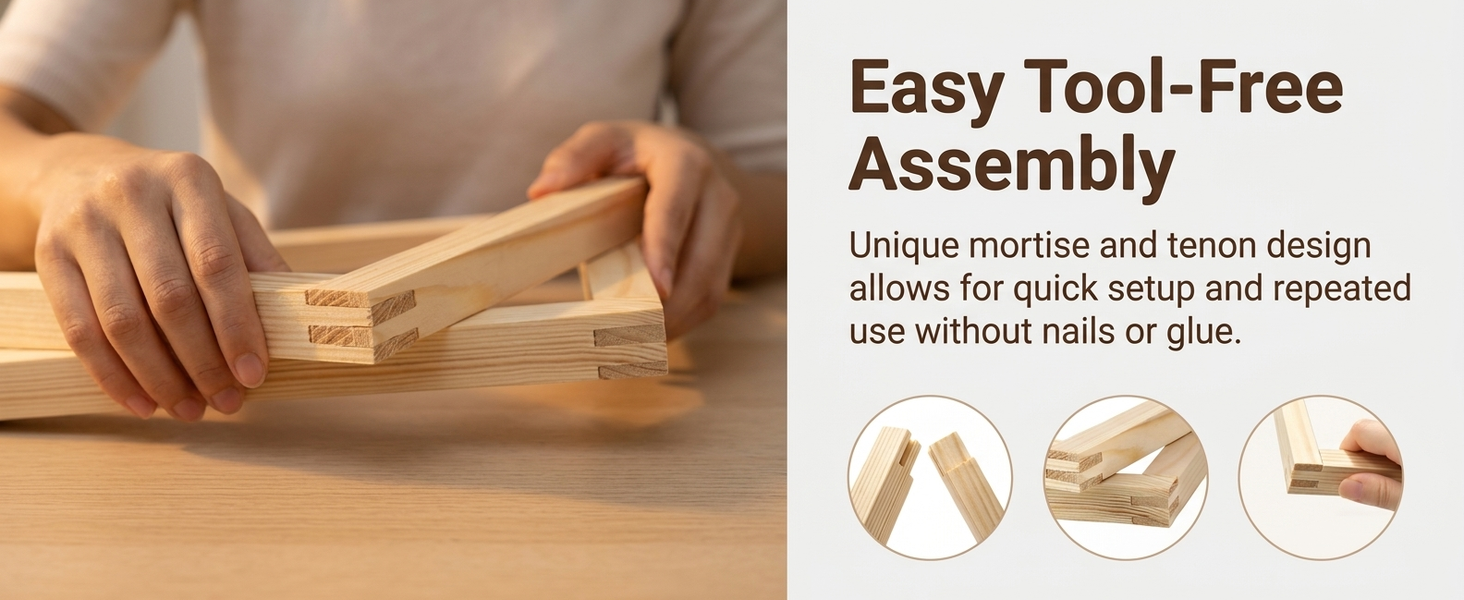HASTHIP 12-Piece Pine Wood Needlepoint Stretcher Bars Set with Pins, Reusable and Adjustable
