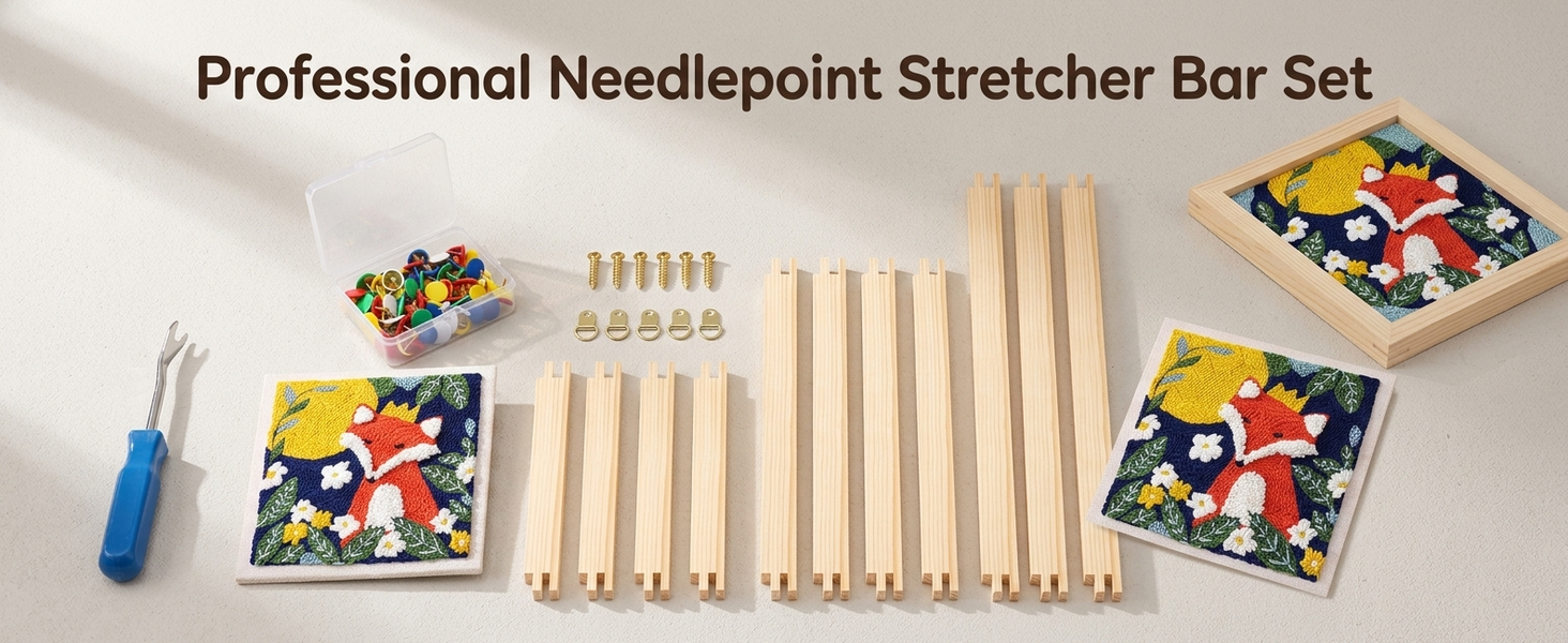 HASTHIP 12-Piece Pine Wood Needlepoint Stretcher Bars Set with Pins, Reusable and Adjustable