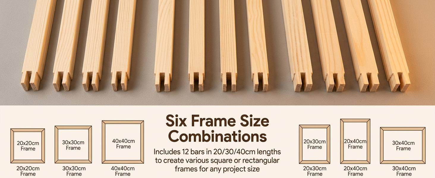 HASTHIP 12-Piece Pine Wood Needlepoint Stretcher Bars Set with Pins, Reusable and Adjustable