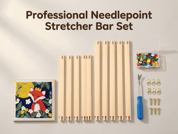 HASTHIP 12-Piece Pine Wood Needlepoint Stretcher Bars Set with Pins, Reusable and Adjustable