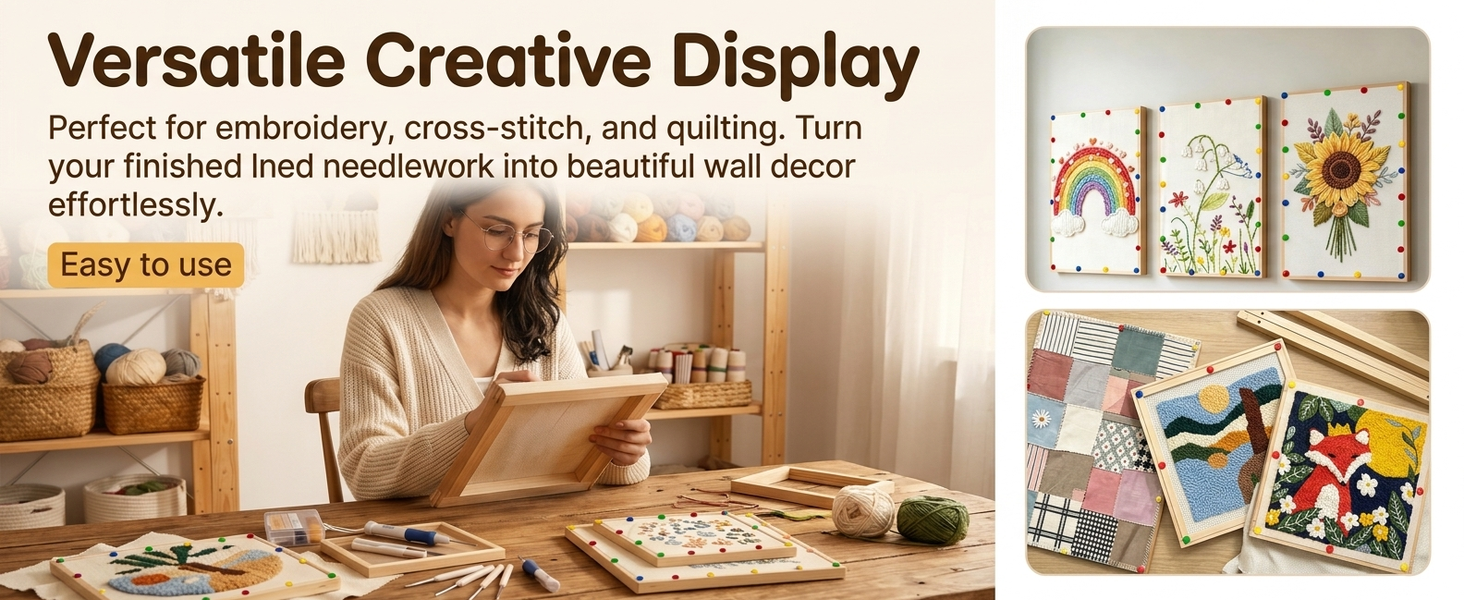 HASTHIP 12-Piece Pine Wood Needlepoint Stretcher Bars Set with Pins, Reusable and Adjustable