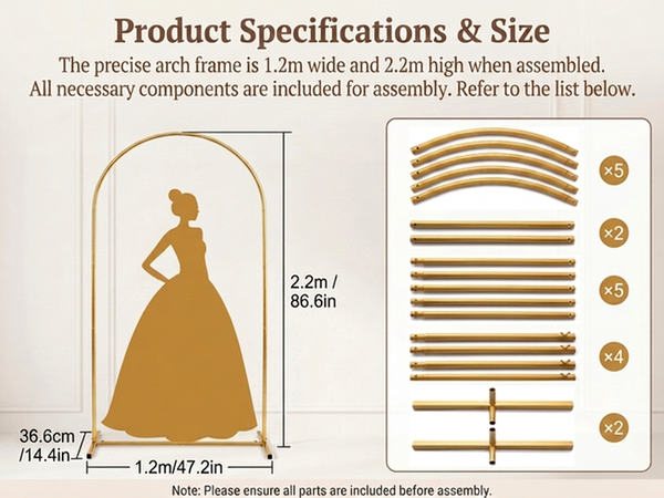 HASTHIP Round Backdrop Stand Gold Metal Circle Arch Stable Rectangular Base and Snap Fit