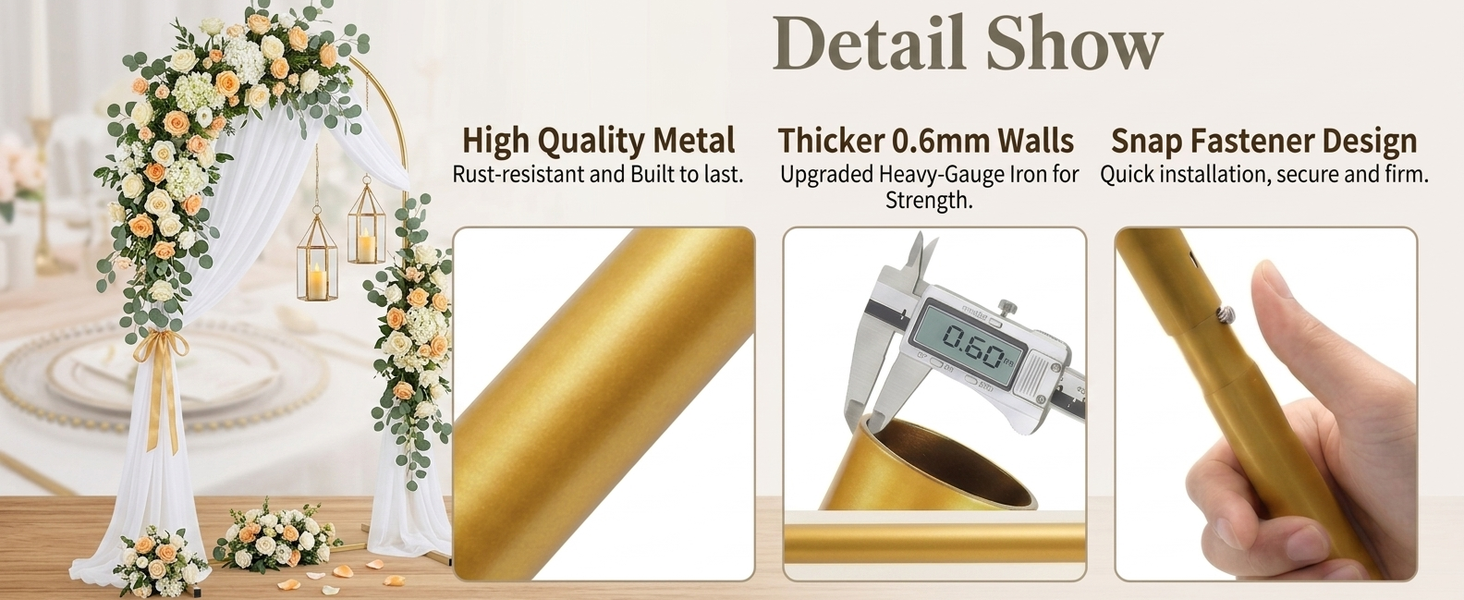 HASTHIP Round Backdrop Stand Gold Metal Circle Arch Stable Rectangular Base and Snap Fit