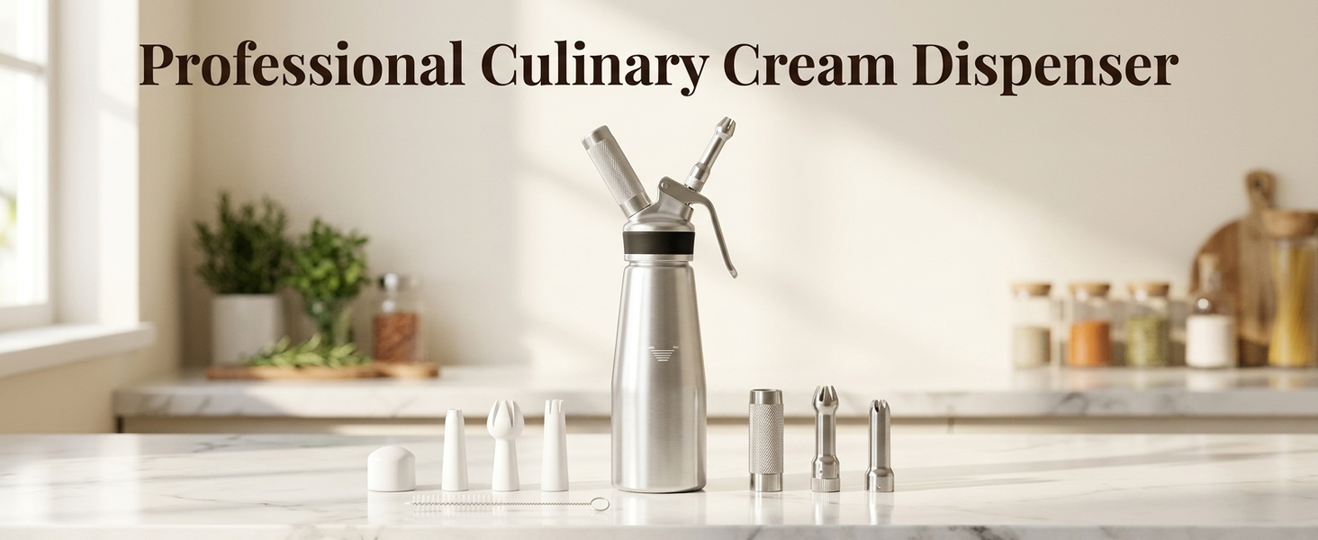 HASTHIP 500ml Whipped Cream Dispenser with 8 Decorating Nozzles and Cleaning Brush for Desserts