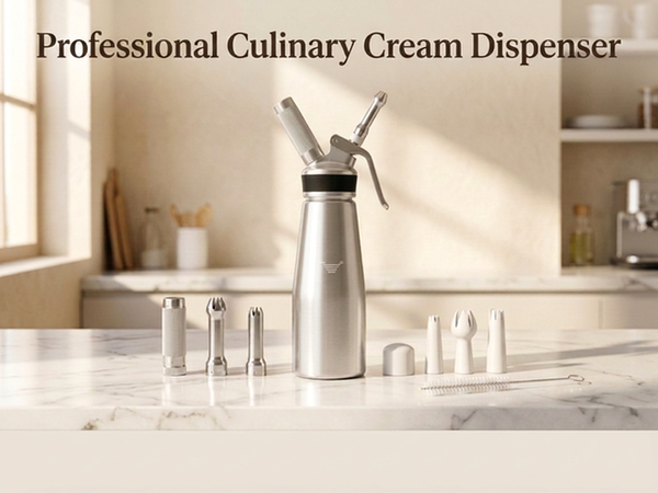 HASTHIP 500ml Whipped Cream Dispenser with 8 Decorating Nozzles and Cleaning Brush for Desserts