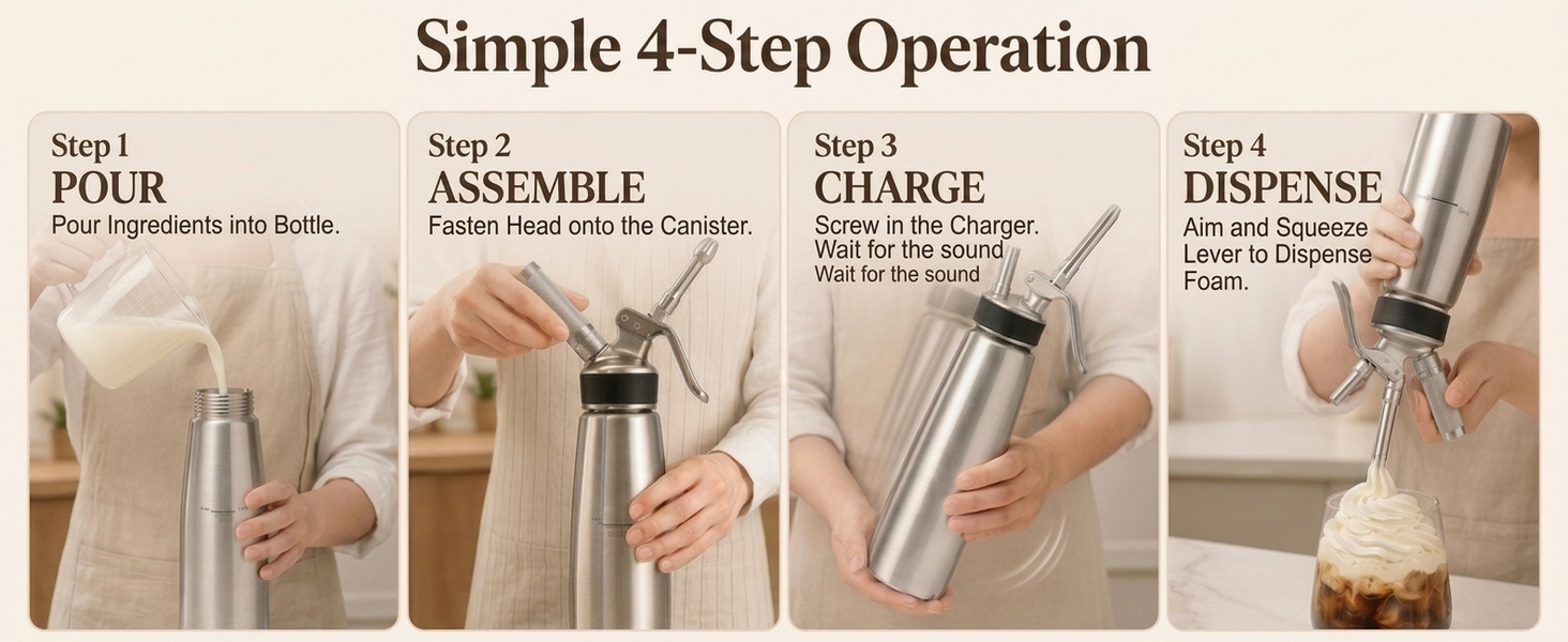 HASTHIP 500ml Whipped Cream Dispenser with 8 Decorating Nozzles and Cleaning Brush for Desserts