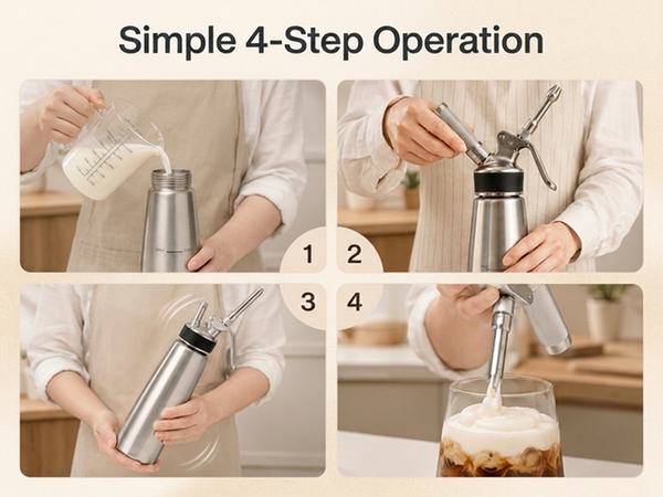 HASTHIP 500ml Whipped Cream Dispenser with 8 Decorating Nozzles and Cleaning Brush for Desserts