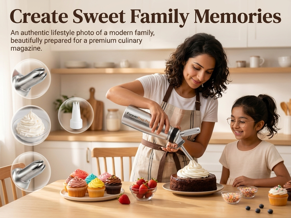 HASTHIP 500ml Whipped Cream Dispenser with 8 Decorating Nozzles and Cleaning Brush for Desserts