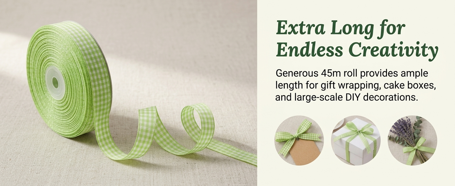HASTHIP Sage Green Gingham Ribbon Set for Crafts, Gifts and Decorative Wrapping in Polyester