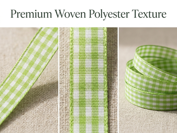 HASTHIP Sage Green Gingham Ribbon Set for Crafts, Gifts and Decorative Wrapping in Polyester
