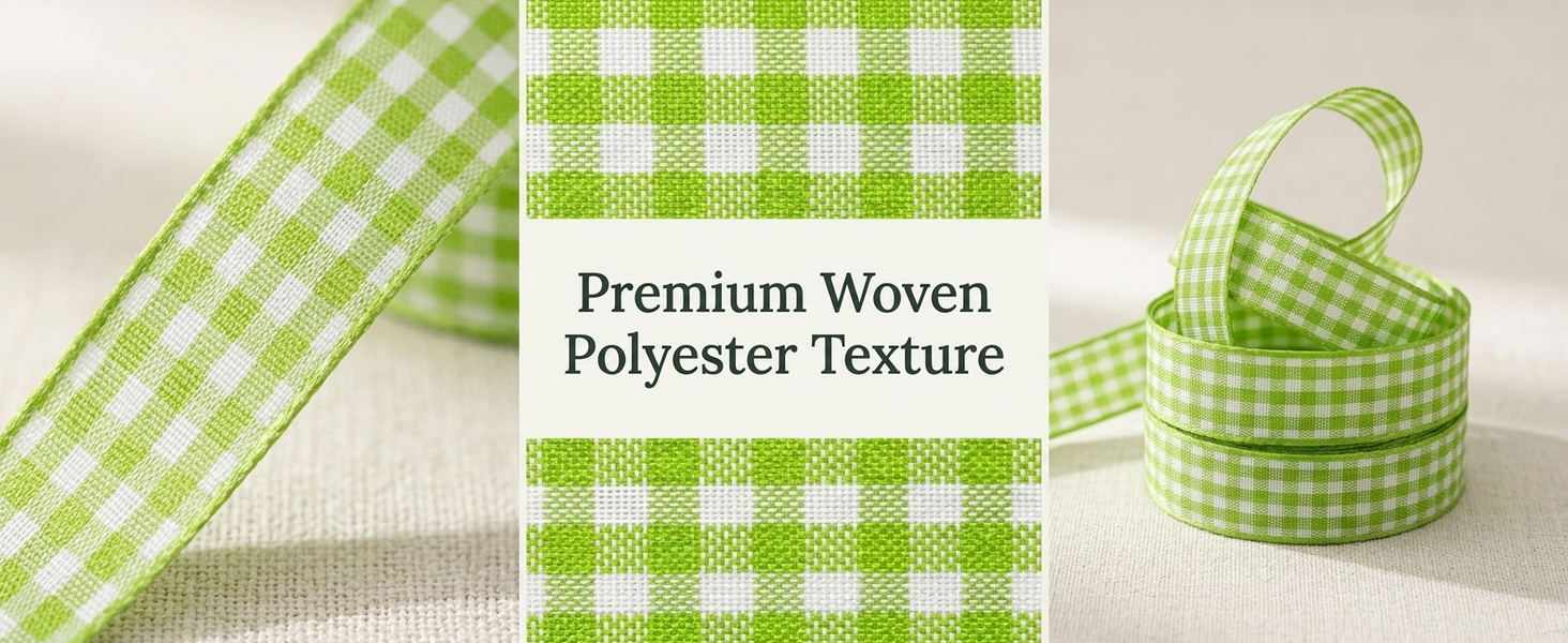 HASTHIP Sage Green Gingham Ribbon Set for Crafts, Gifts and Decorative Wrapping in Polyester