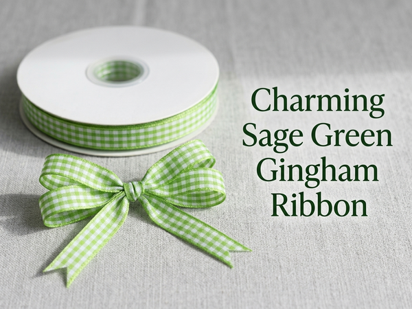HASTHIP Sage Green Gingham Ribbon Set for Crafts, Gifts and Decorative Wrapping in Polyester