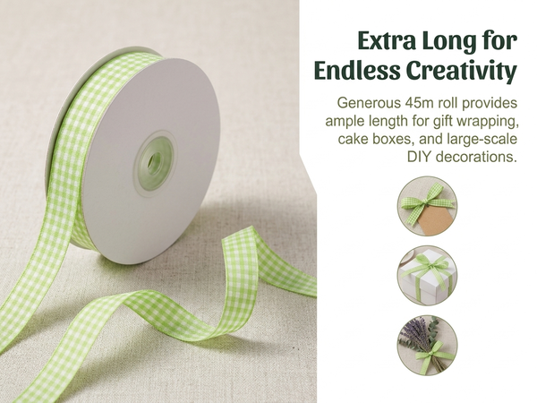 HASTHIP Sage Green Gingham Ribbon Set for Crafts, Gifts and Decorative Wrapping in Polyester