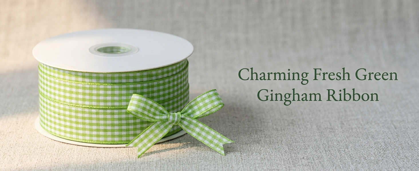 HASTHIP Sage Green Gingham Ribbon Set for Crafts, Gifts and Decorative Wrapping in Polyester