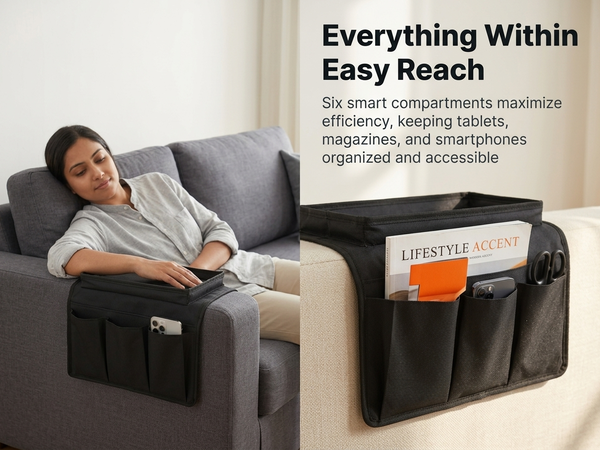 HASTHIP Oxford Sofa Armrest Caddy Organizer with Top Tray With Top Tray, Wear Resistant