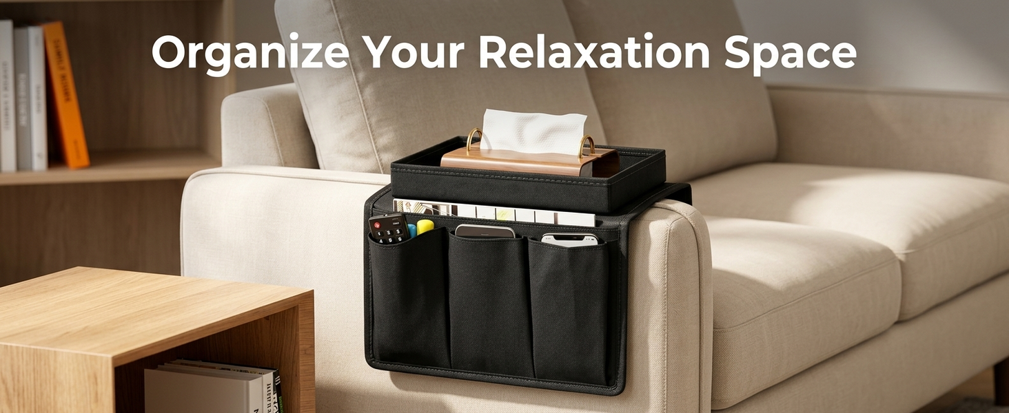 HASTHIP Oxford Sofa Armrest Caddy Organizer with Top Tray With Top Tray, Wear Resistant