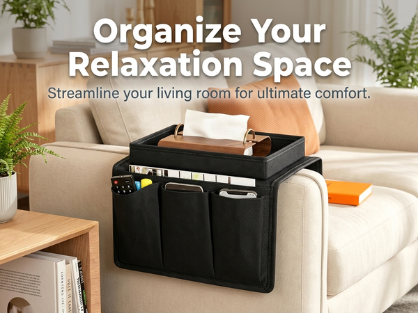HASTHIP Oxford Sofa Armrest Caddy Organizer with Top Tray With Top Tray, Wear Resistant