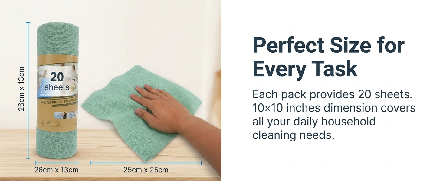 HASTHIP 20 Pcs Microfiber Cleaning Cloth Roll, Reusable Perforated Towels for Home, Kitchen and Car