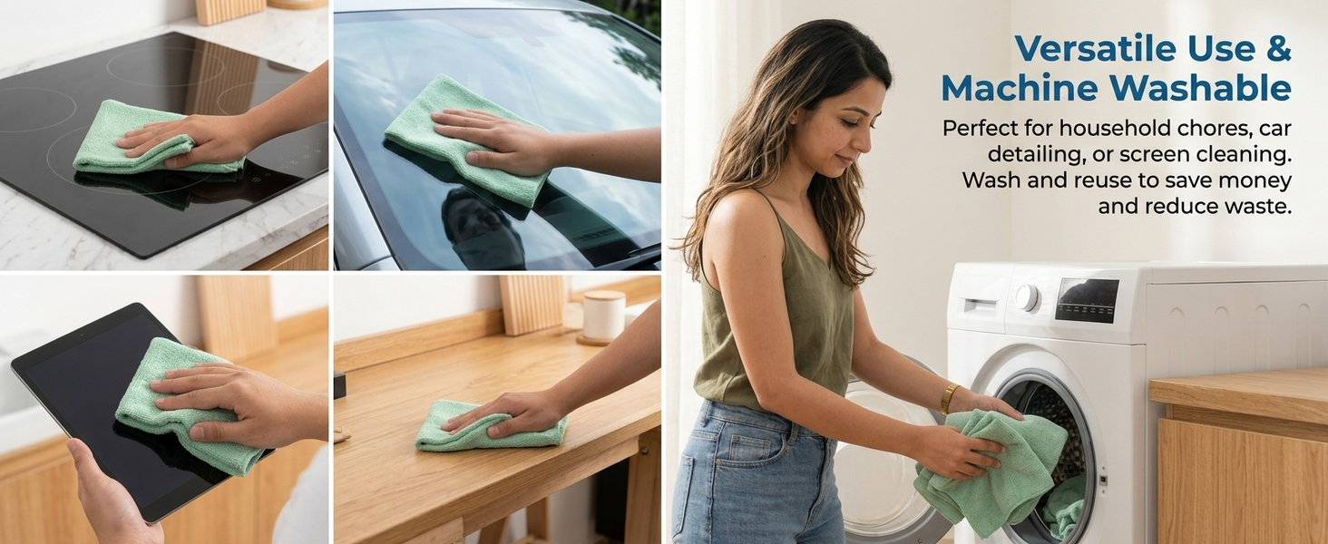 HASTHIP 20 Pcs Microfiber Cleaning Cloth Roll, Reusable Perforated Towels for Home, Kitchen and Car