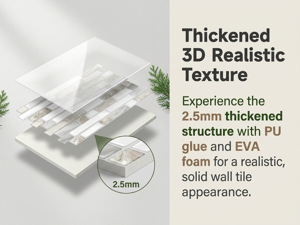 HASTHIP 10 Piece 3D Peel-and-Stick Tile Backsplash, 2mm to 2.5mm thick, beige and white