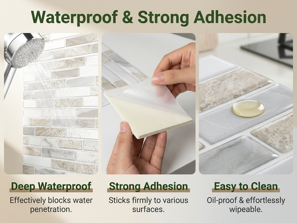 HASTHIP 10 Piece 3D Peel-and-Stick Tile Backsplash, 2mm to 2.5mm thick, beige and white