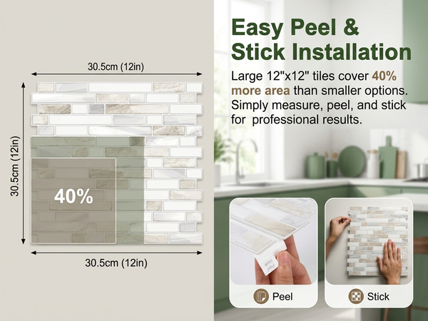 HASTHIP 10 Piece 3D Peel-and-Stick Tile Backsplash, 2mm to 2.5mm thick, beige and white