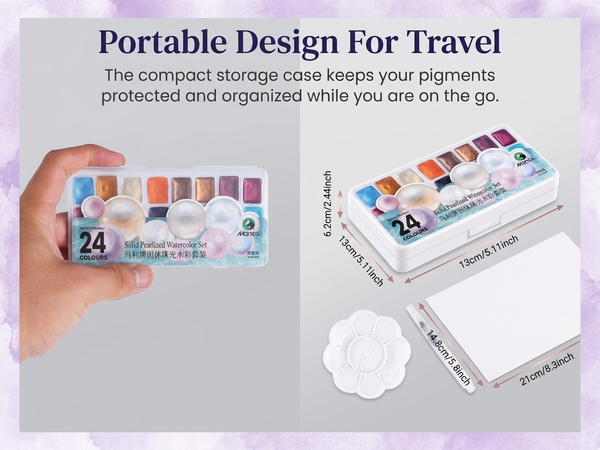 HASTHIP 24-Color Metallic Watercolor Paint Set with Brushes, Palette and Paper for Journaling