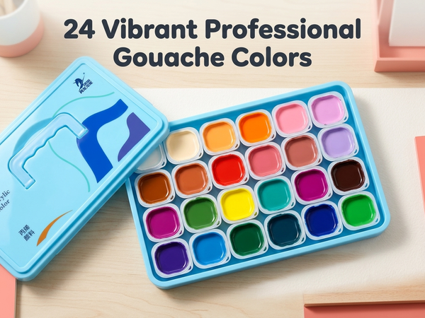 HASTHIP 24-Color Gouache Paint Set with 30 ml Jelly Cups and Portable Hard Case for Art Students