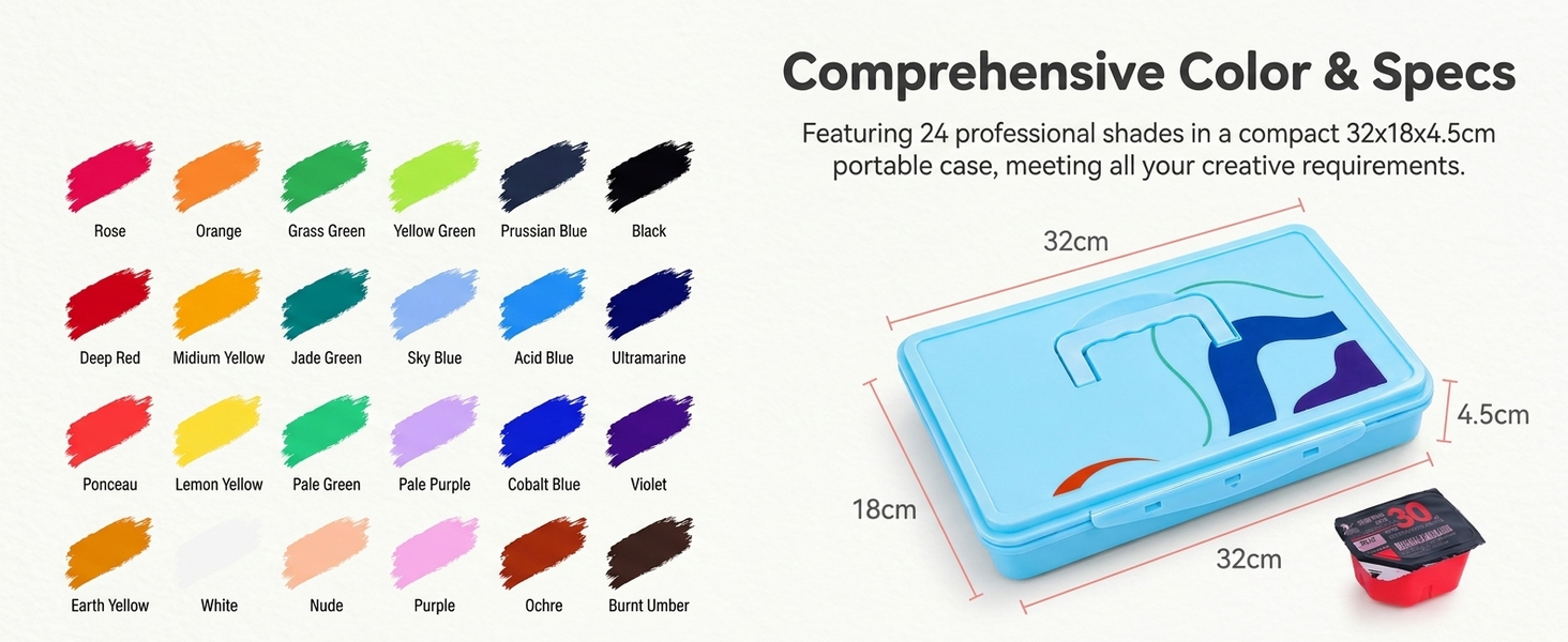 HASTHIP 24-Color Gouache Paint Set with 30 ml Jelly Cups and Portable Hard Case for Art Students