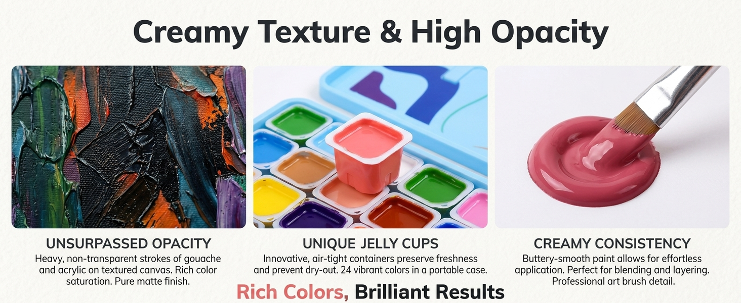 HASTHIP 24-Color Gouache Paint Set with 30 ml Jelly Cups and Portable Hard Case for Art Students