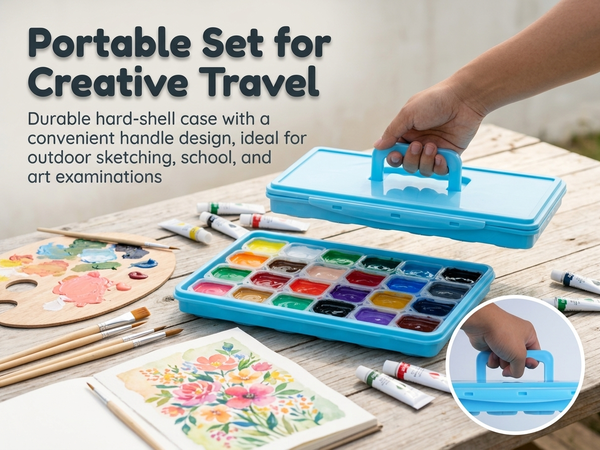 HASTHIP 24-Color Gouache Paint Set with 30 ml Jelly Cups and Portable Hard Case for Art Students