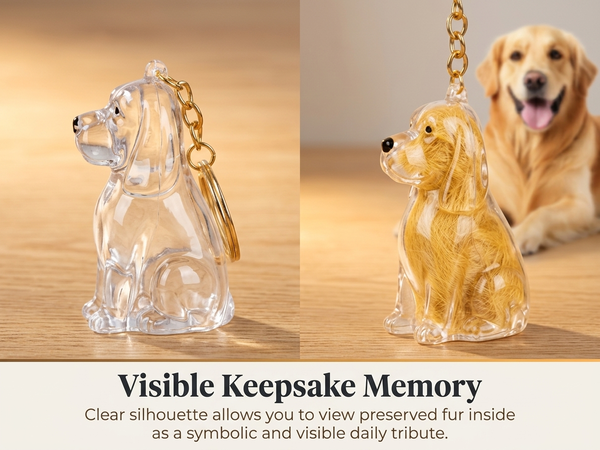 Qpets Dog Fur Keepsake Pendant in Clear Plastic with Secure Metal Ring Clasp for Daily Carry
