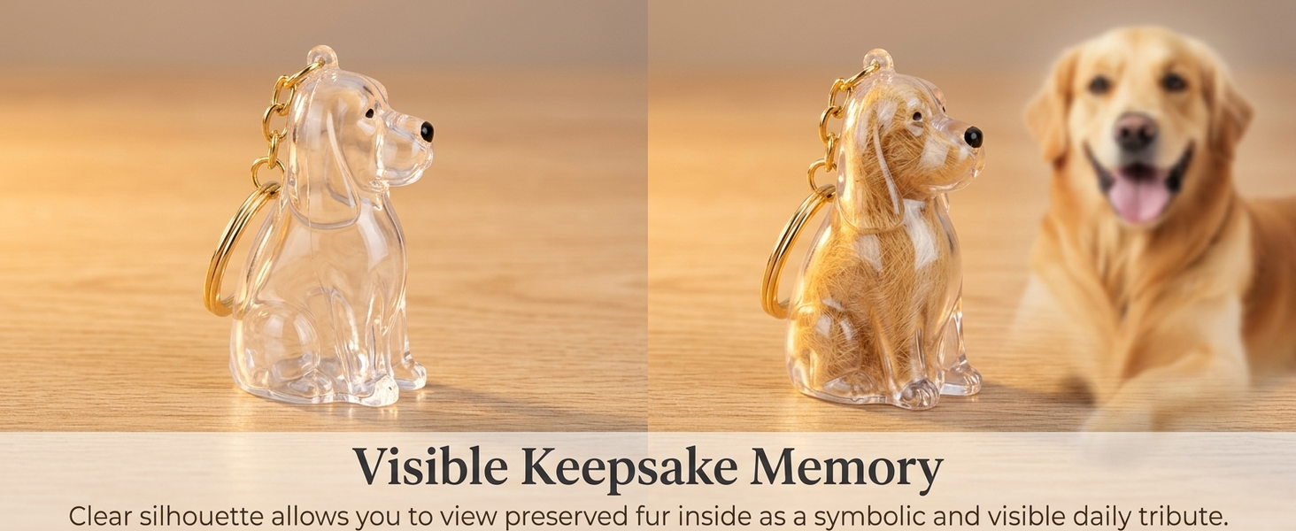 Qpets Dog Fur Keepsake Pendant in Clear Plastic with Secure Metal Ring Clasp for Daily Carry