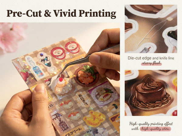 HASTHIP Vintage Cafe Sticker Book, 80 By 120mm Size, Pre-Cut Designs and Starry Film