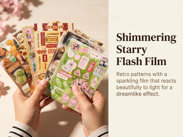 HASTHIP Vintage Cafe Sticker Book, 80 By 120mm Size, Pre-Cut Designs and Starry Film