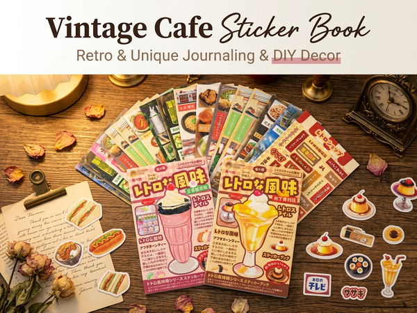 HASTHIP Vintage Cafe Sticker Book, 80 By 120mm Size, Pre-Cut Designs and Starry Film