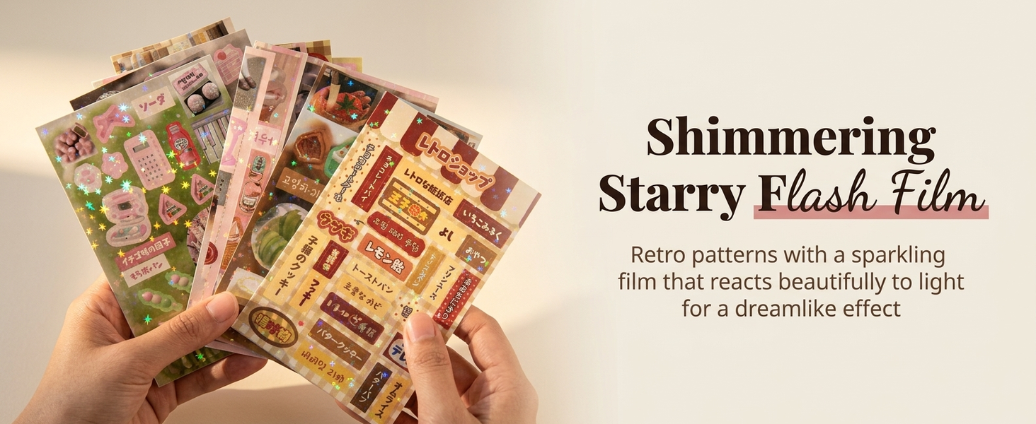 HASTHIP Vintage Cafe Sticker Book, 80 By 120mm Size, Pre-Cut Designs and Starry Film