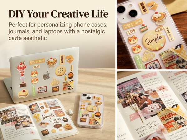 HASTHIP Vintage Cafe Sticker Book, 80 By 120mm Size, Pre-Cut Designs and Starry Film