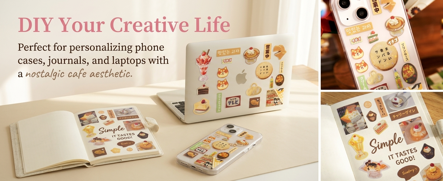 HASTHIP Vintage Cafe Sticker Book, 80 By 120mm Size, Pre-Cut Designs and Starry Film