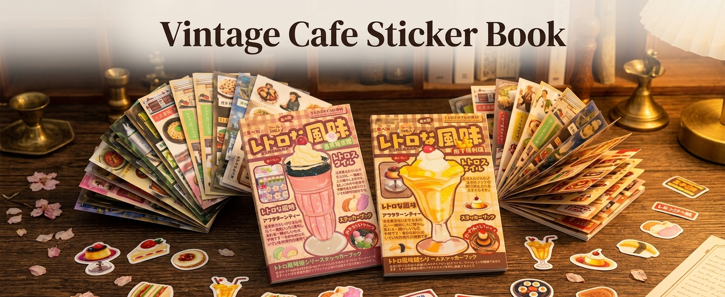 HASTHIP Vintage Cafe Sticker Book, 80 By 120mm Size, Pre-Cut Designs and Starry Film