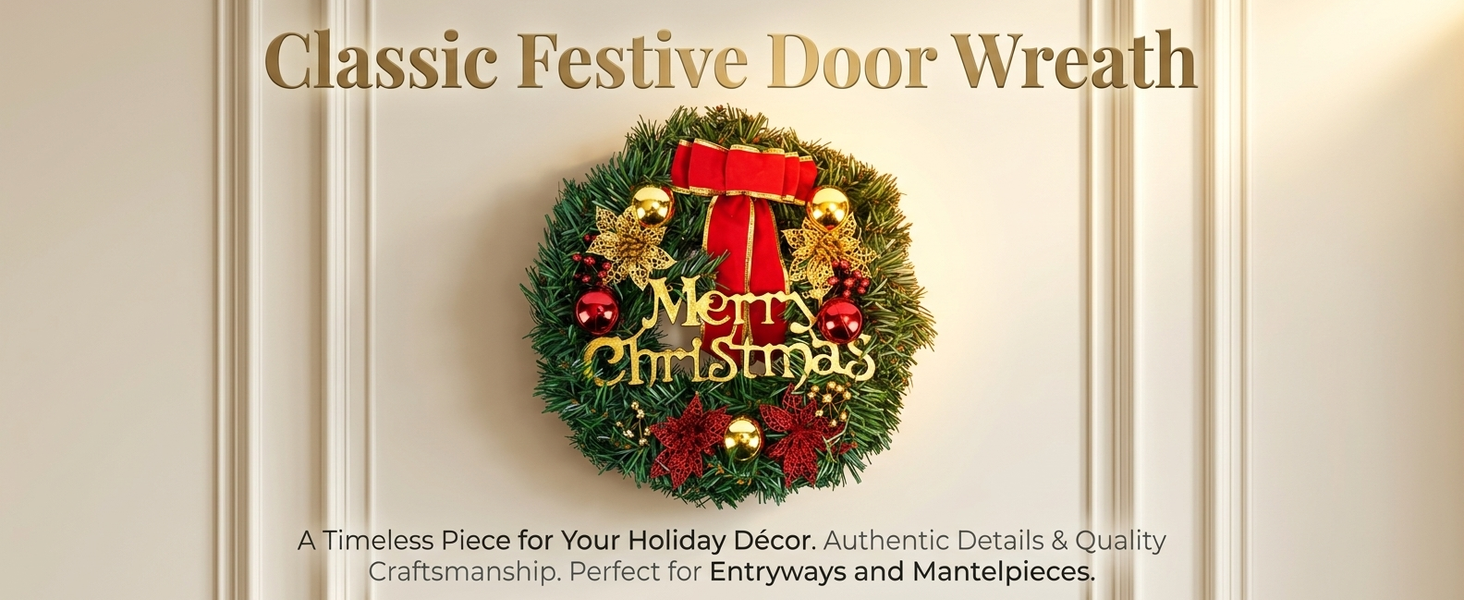 HASTHIP 30cm Artificial Christmas Wreath with Green Foliage and Stable Iron Ring, Tool-Free Hanging