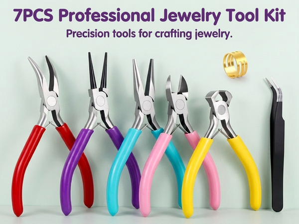 HASTHIP 7pcs Jewelry Pliers Set with Comfortable Grips for Beading and Wire Crafting Projects