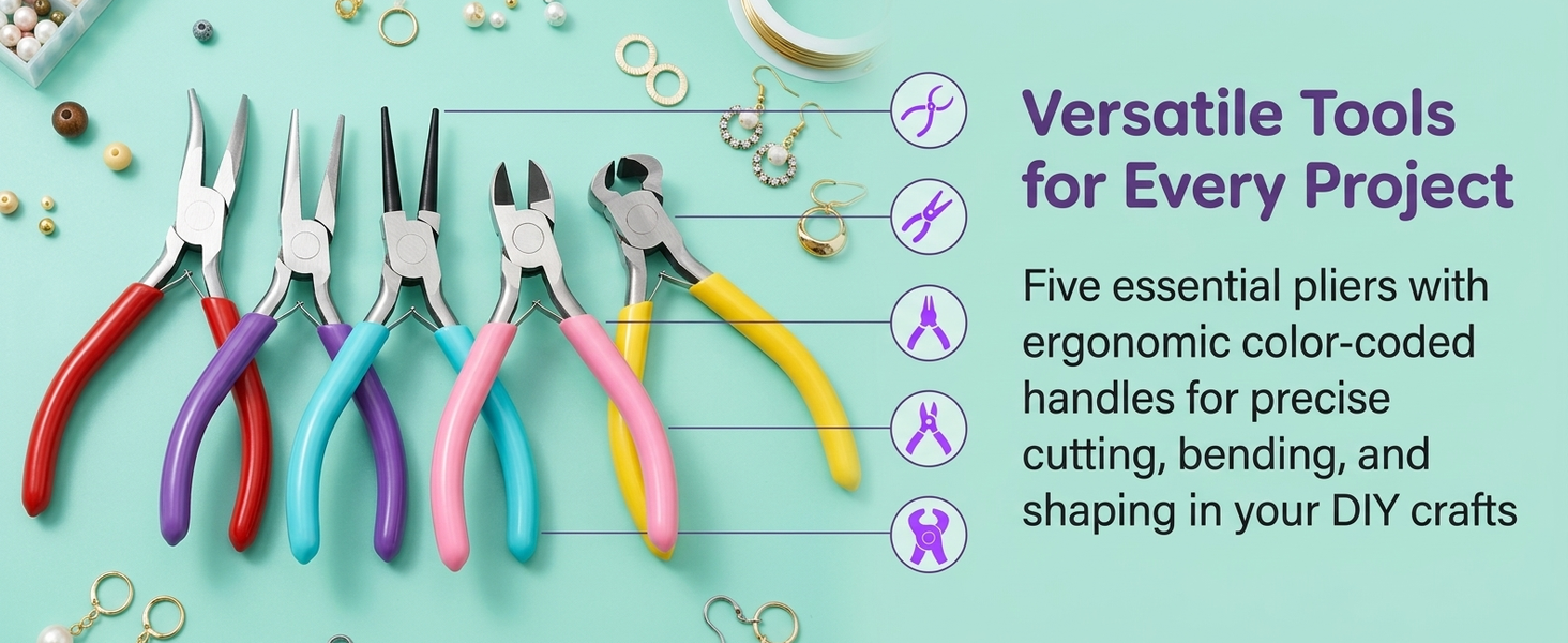 HASTHIP 7pcs Jewelry Pliers Set with Comfortable Grips for Beading and Wire Crafting Projects